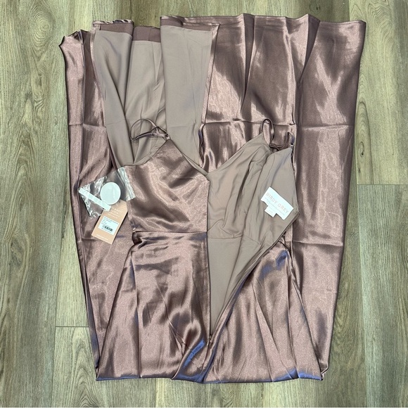 New Birdy Grey Dark Mauve Jay Shiny Satin Maxi Dress - Picture 6 of 8